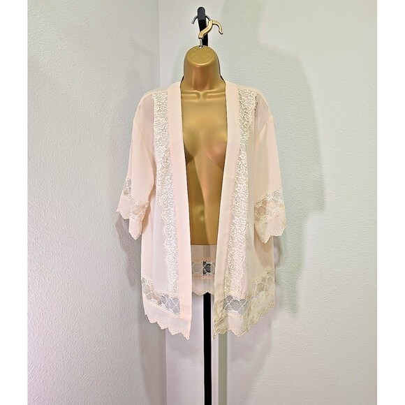 Coquette Fairy Cream Satin Lace Short Robe Bed Jacket Womens Sm Dainty Feminine - Picture 2 of 7